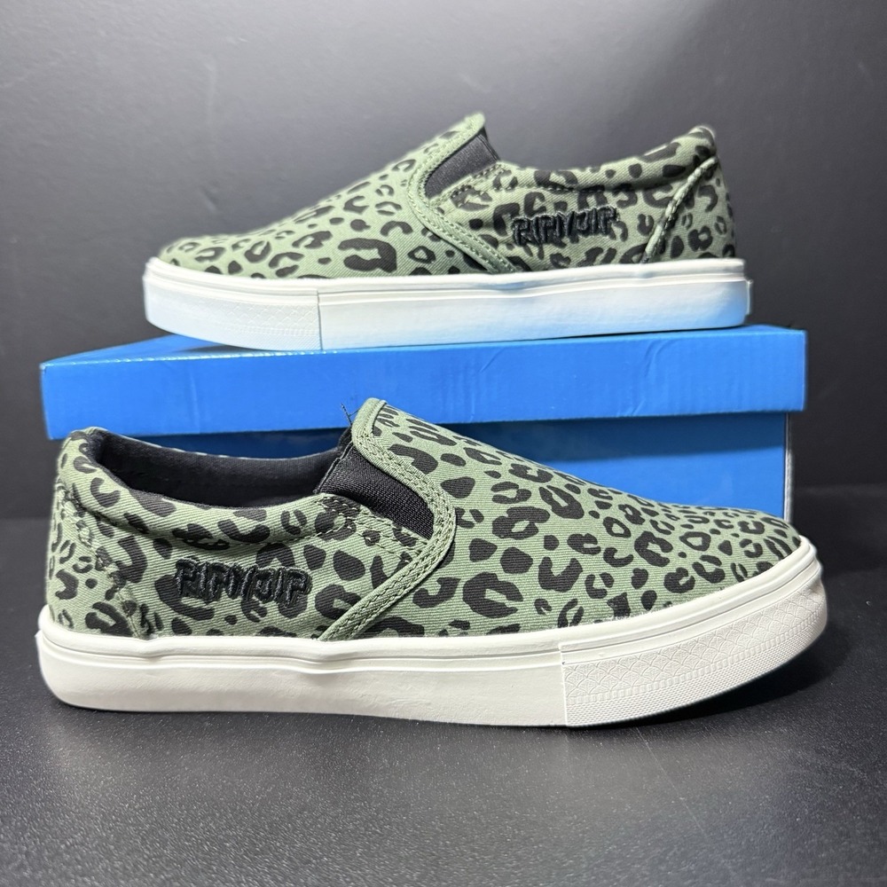 RipNDip Slip On Skate Shoes Womens Size 7 Green Leopard‎ Print Skateboard Casual